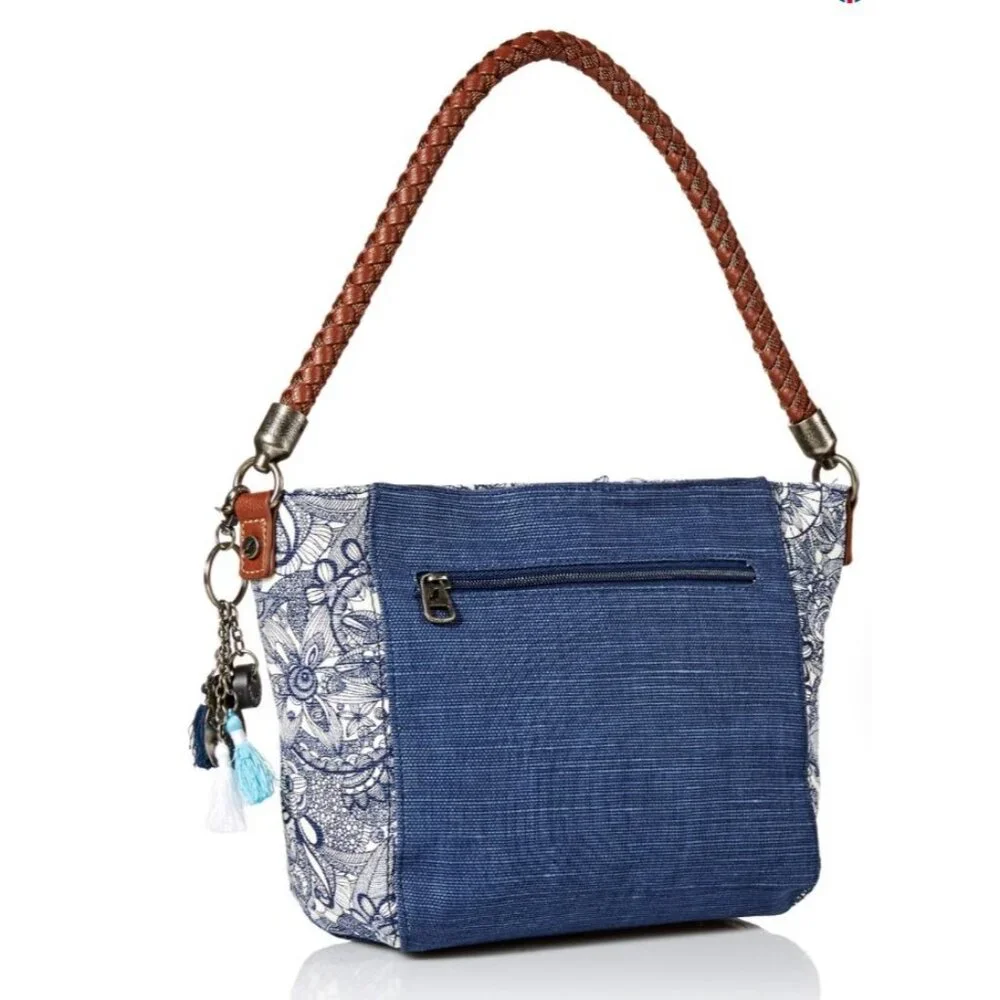 Sackroots Women's Elsa Small Hobo Bag Blue Jute‎ Blend Faux Leather Strap